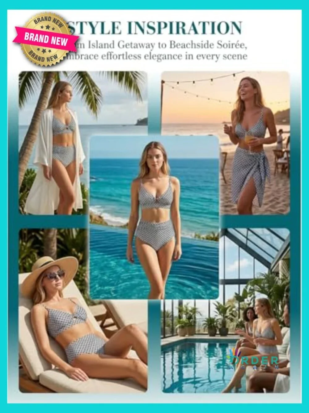 High Waisted Bikini Set Twist Front Cutout Full Coverage Ruched Two Piece